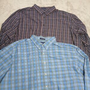 Saddlebred Button Down Shirt Lot (2) Mens 4XL Big Tall Easy Care Plaid Classic